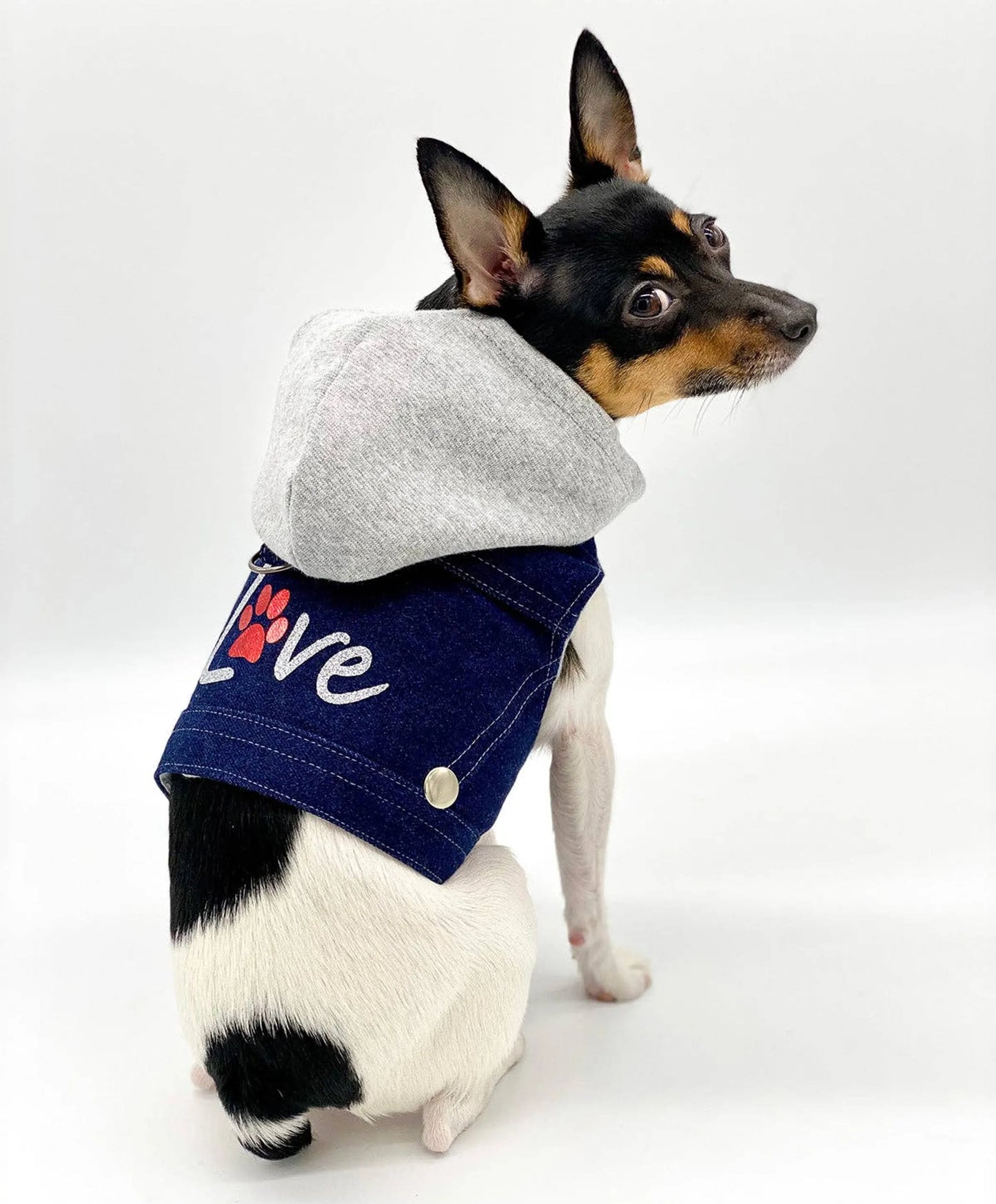 Denim Hoodie Love Harness Vest – Stylish Dog Harness & Jacket