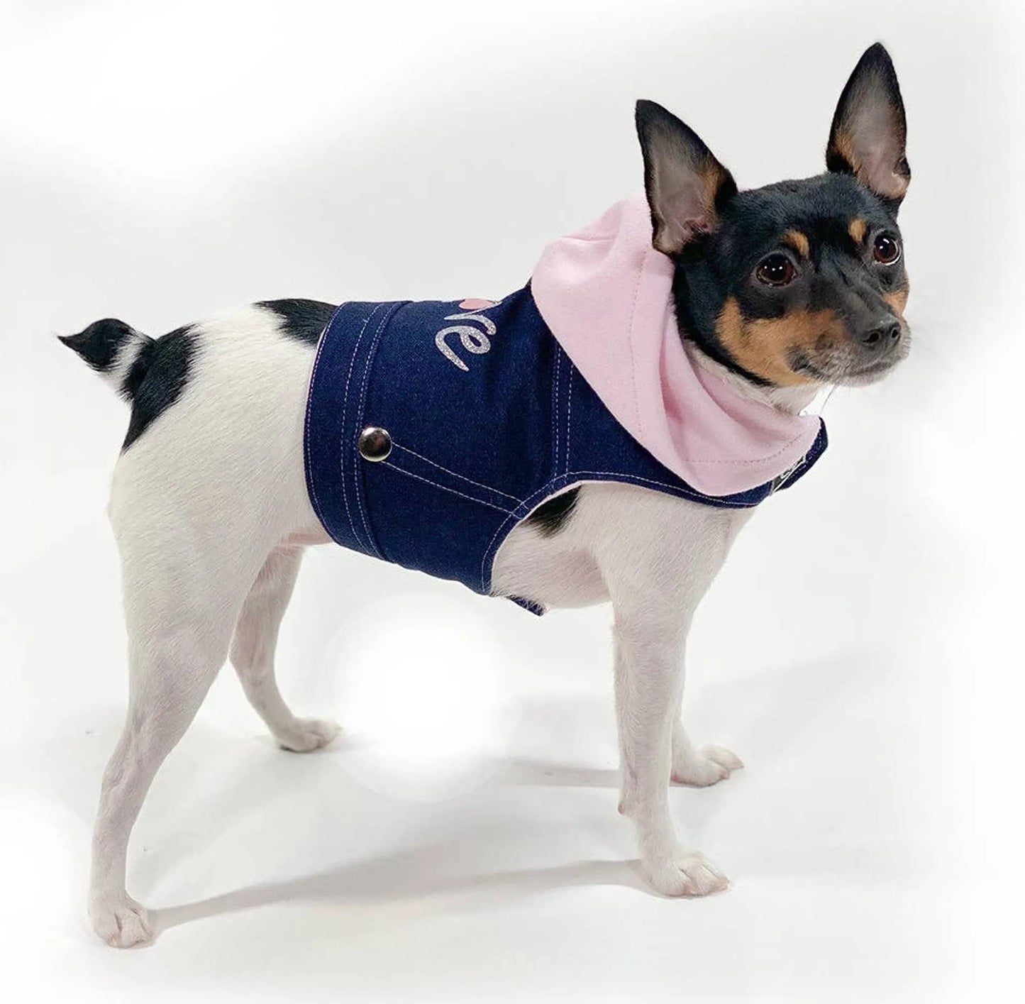 Denim Hoodie Love Harness Vest – Stylish Dog Harness & Jacket