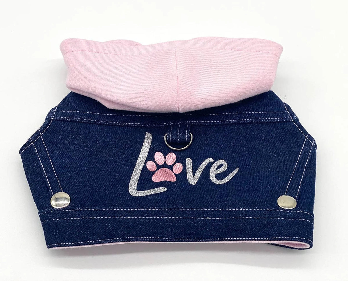 Denim Hoodie Love Harness Vest – Stylish Dog Harness & Jacket