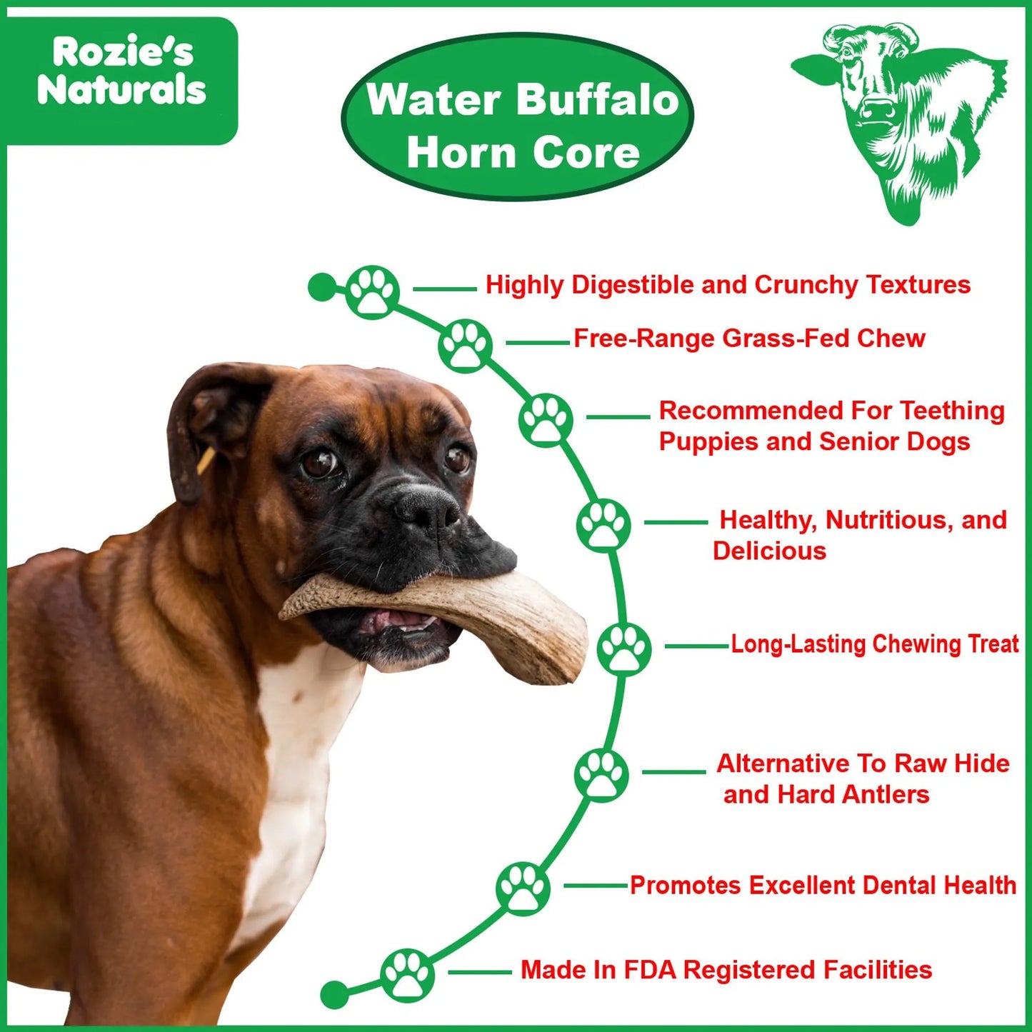 Water Buffalo Horn Core Chews – Natural, Long-Lasting Dog Treats (2 Pack)